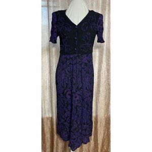 Y2K Carol Little Women's Purple & Black Dress Short Sleeves Button Front Midi 6
